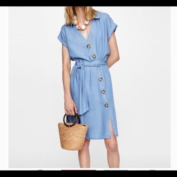 Zara | Dresses | Zara Denim Short Dress Asymmetrical Button | Poshmark